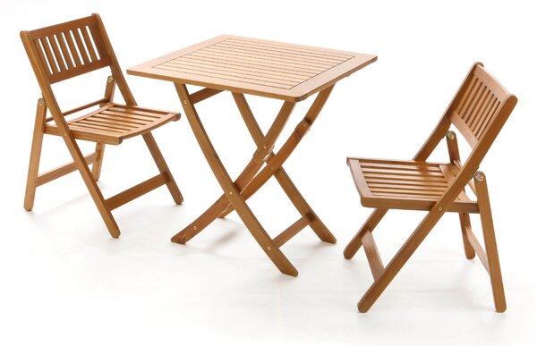 Set Tavolo e 2 Sedie Pieghevoli da Giardino in Legno
