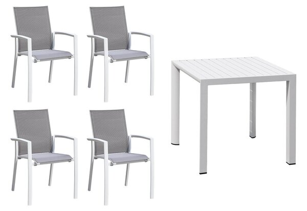 Set Tavolo e 4 Sedie da Giardino in Alluminio e Textilene Bianco
