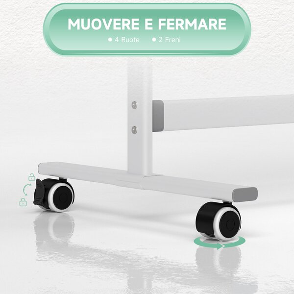 HOMCOM Lavagna Magnetica Bianca a 2 Facce con Accessori e 4 Ruote, in Alluminio e Acciaio, 127x50x165 cm