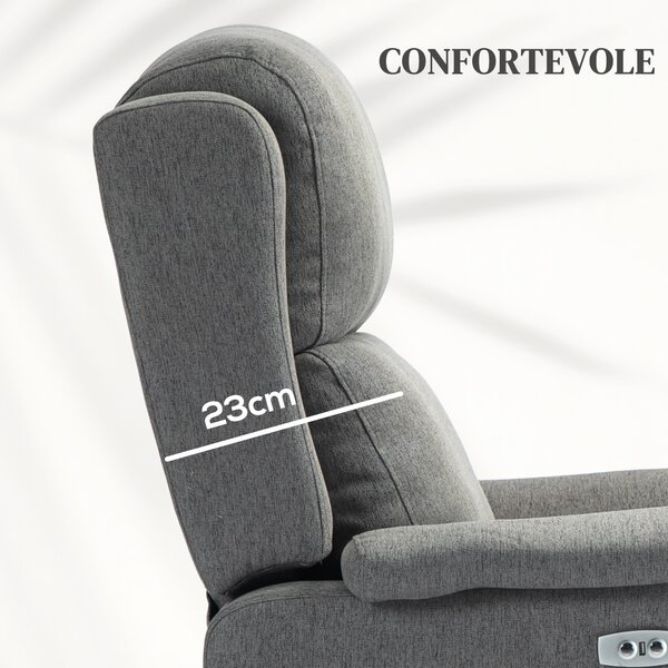 HOMCOM Poltrona Reclinabile con Poggiapiedi e USB, Sedia fino a 160 ° in Tessuto Effetto Lino, 77x91x106 cm, Grigio Scuro | Aosom Italy