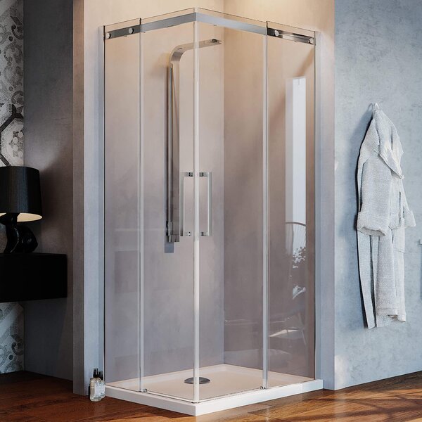 Box Doccia Angolare 70x70 cm 2 Ante Scorrevoli in Cristallo Trasparente 8mm H200 Fosterberg Horsens