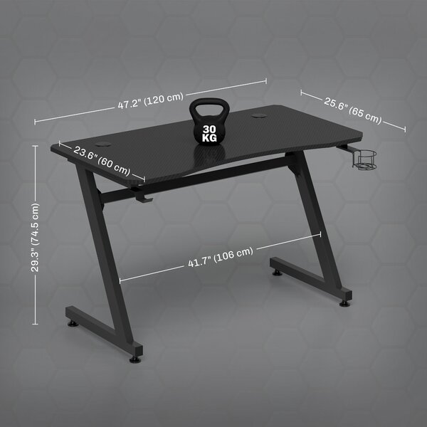 HOMCOM Tavolo per ufficio scrivania portabicchieri gancio per cuffia foro per cavo telaio in metallo nero 120 x 65 x 74.5cm|Aosom