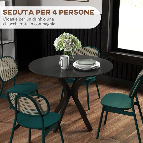HOMCOM Tavolo Rotondo per 4 Persone per Cucina e Soggiorno, Tavolo Moderno in Acciaio e MDF, Ø100x75cm, Nero|Aosom Italy