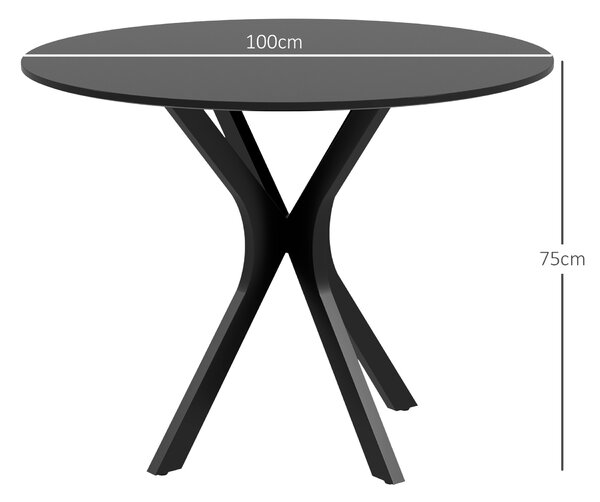 HOMCOM Tavolo Rotondo per 4 Persone per Cucina e Soggiorno, Tavolo Moderno in Acciaio e MDF, Ø100x75cm, Nero|Aosom Italy