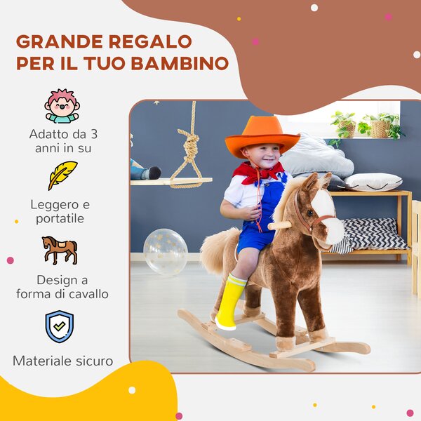HOMCOM cavallo a dondolo legno cavallo a dondolo bambini cavallo a dondolo homcom Giochi Giocattoli Cavalcabili Marrone 74 × 33 × 62cm|Aosom