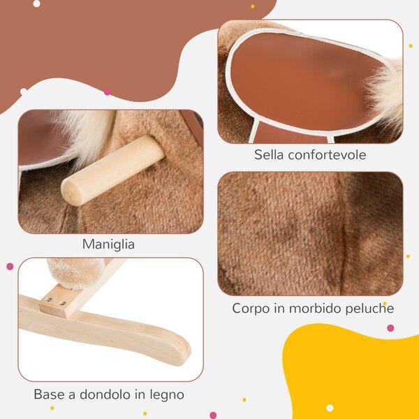 HOMCOM cavallo a dondolo legno cavallo a dondolo bambini cavallo a dondolo homcom Giochi Giocattoli Cavalcabili Marrone 74 × 33 × 62cm|Aosom