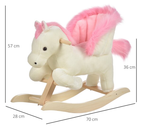HOMCOM Cavallo a Dondolo Bianco e Rosa con Suoni e Struttura in Legno di Pioppo per Bambini 18-36 Mesi, 70x28x57cm|Aosom