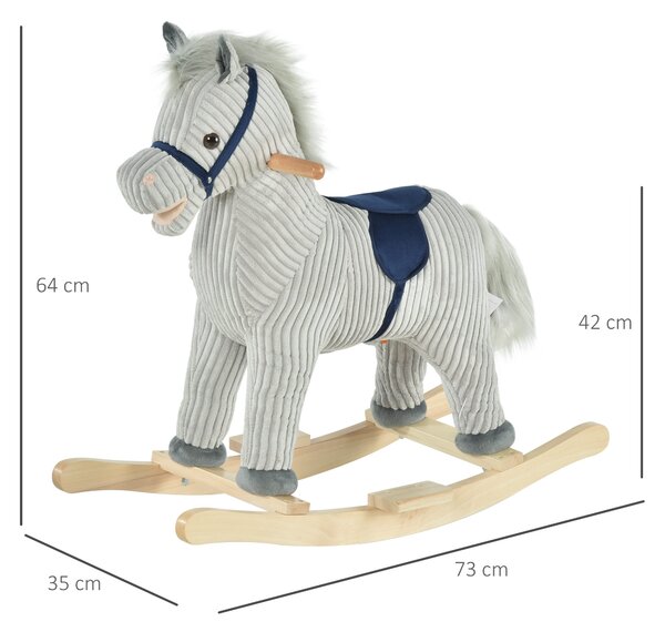 HOMCOM Cavallo a Dondolo in Peluche, Grigio, con Suoni, Gioco Affascinante per Bambini 3-6 Anni, 73x35x64cm|Aosom
