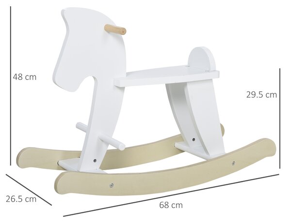 HOMCOM Cavallo a Dondolo per Bambini 1-3 Anni, Design Classico in Legno con Maniglie e Poggiapiedi, 68x26.5x48cm, Bianco|Aosom