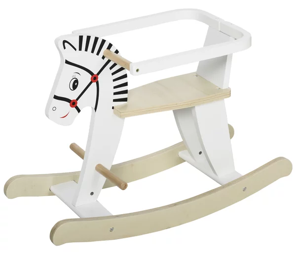 HOMCOM Cavallo a Dondolo Classico in Legno per Bambini 1-3 Anni con Bordo, Maniglie e Poggiapiedi, 68x26.5x48cm, Bianco|Aosom
