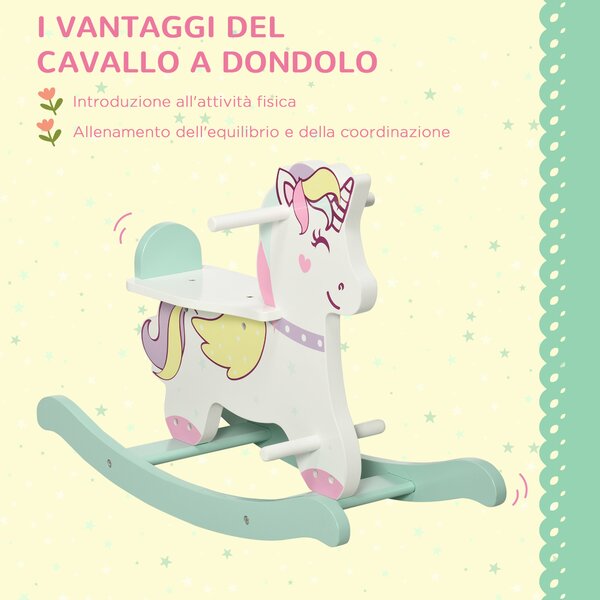 AIYAPLAY Cavallo a Dondolo per Bambini 1-3 Anni con Maniglie, Schienale e Pedali in MDF, 68L x 27P x 47.5A cm, Blu Rosa Bianco|Aosom