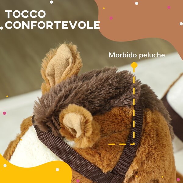 AIYAPLAY Cavallo a Dondolo per Bambini 18-36 Mesi con Suoni, Base in Legno e Cintura di Sicurezza, Marrone