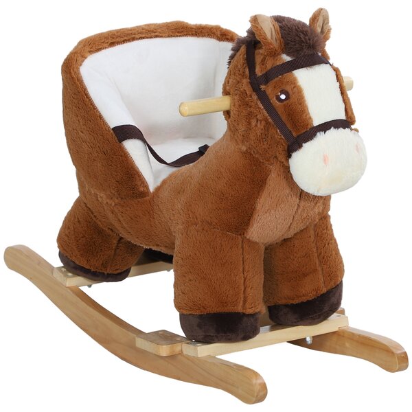 AIYAPLAY Cavallo a Dondolo per Bambini 18-36 Mesi con Suoni, Base in Legno e Cintura di Sicurezza, Marrone