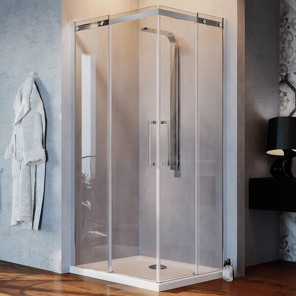 Box Doccia Angolare 70x80 cm 2 Ante Scorrevoli in Cristallo Trasparente 8mm H200 Fosterberg Horsens Sinistro