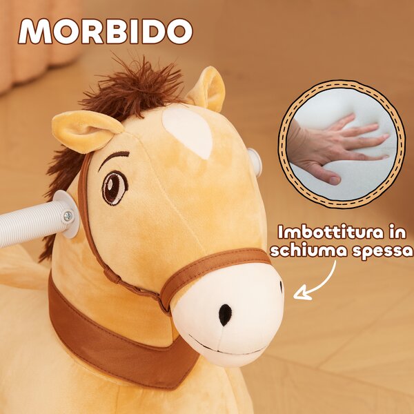 AIYAPLAY Cavallo Cavalcabile Elettrico 6V per Bambini da 18-36 Mesi con Ruote in PU e Musica, Marrone
