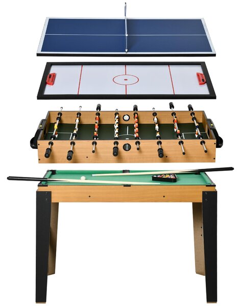Tavolo Multi Gioco 4 in 1 107x61x84,5 cm Calcio Balilla Biliardo Ping Pong e Hockey
