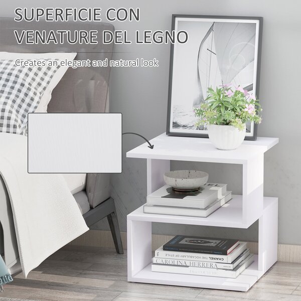 HOMCOM Tavolino da Caffè 2 Ripiani Aperti Design Moderno Salotto Soggiorno Legno 40x40x43cm Bianco|Aosom
