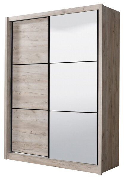 Armadio 2 Ante Scorrevoli con Specchio 166x60x215 cm in Legno Laminato Effetto Quercia