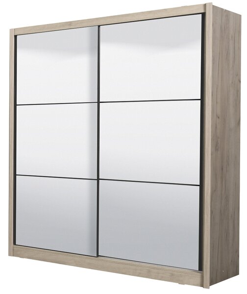 Armadio 2 Ante Specchio Scorrevoli 166x60x215 cm in Legno Laminato Effetto Quercia