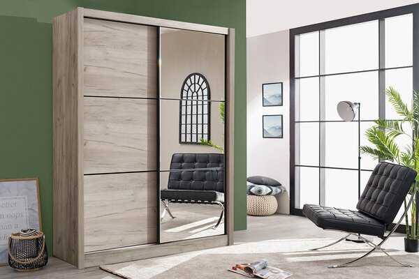 Armadio 2 Ante Scorrevoli con Specchio 166x60x215 cm in Legno Laminato Effetto Quercia