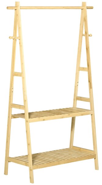 Appendiabiti per Ingresso 2 Scaffali 4 Ganci 100x42x155 cm in Bambù Naturale