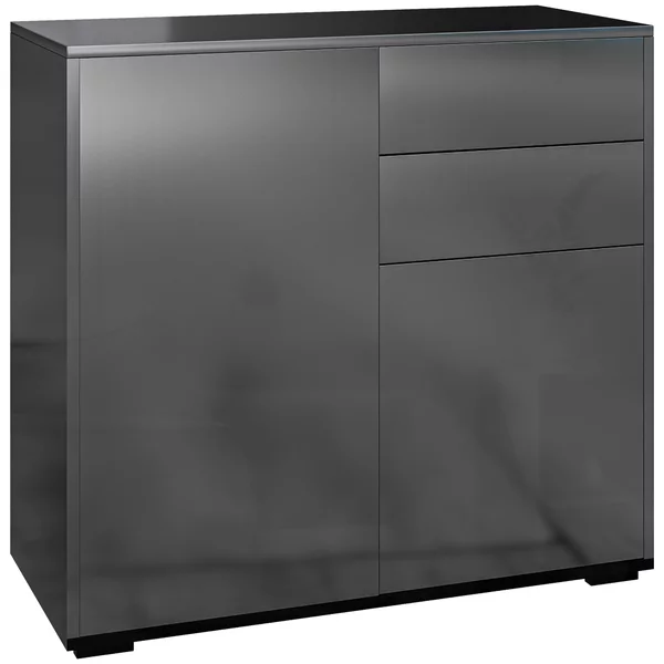 HOMCOM Credenza Moderna con 2 Armadietti e 2 Cassetti con Apertura a Pressione, 79x36x74cm, Nero Lucido|Aosom