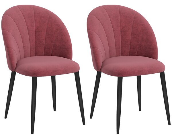 HOMCOM Set 2 Sedie da Pranzo in Velluto Imbottite con Gambe in Metallo, Rosso|Aosom