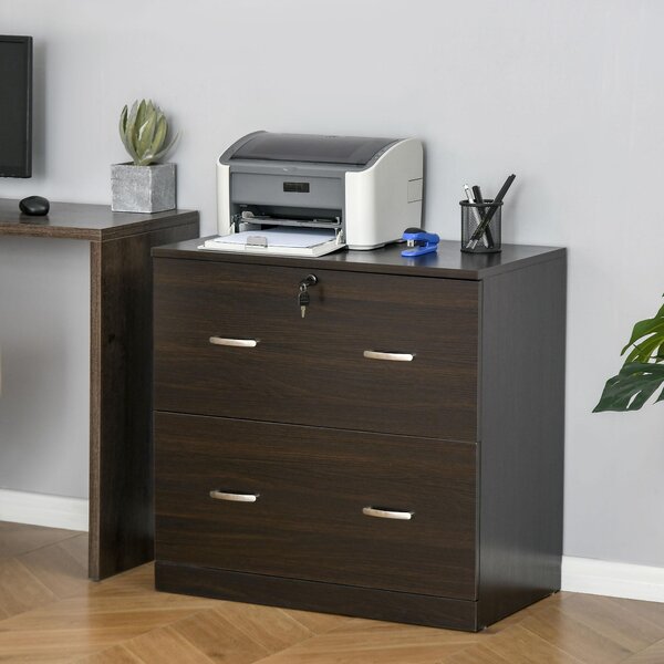 Cassettiera Portadocumenti 74x42x72 cm 2 Cassetti con Chiavi in Truciolare Noce