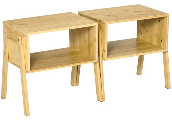 Set 2 Comodini Impilabili 43x32,5x42 cm in Bambù Naturale