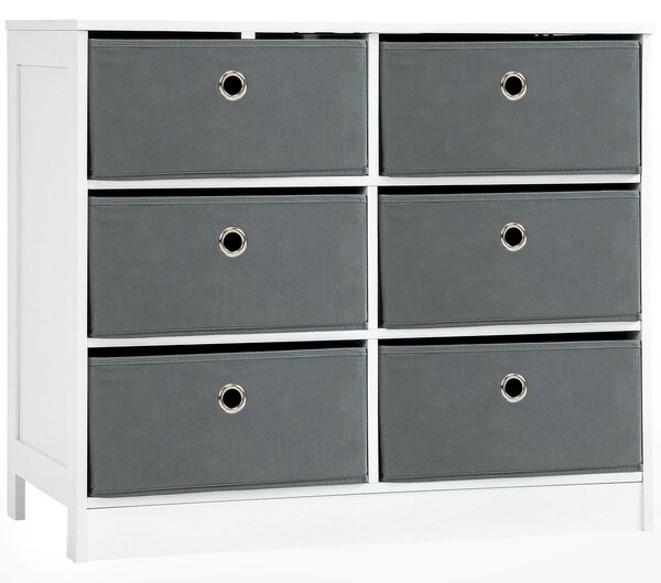 Cassettiera 72x35x62 cm 6 Cassetti in Tessuto Non Tessuto e MDF Bianco e Grigio