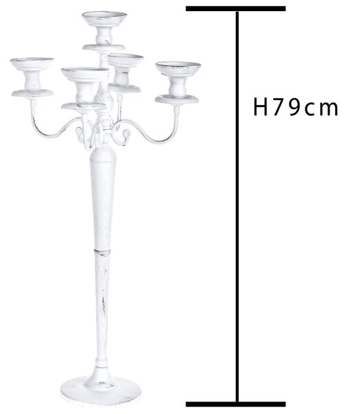 Candeliere Composto da 5 Bracci Altezza 79 cm Bianco