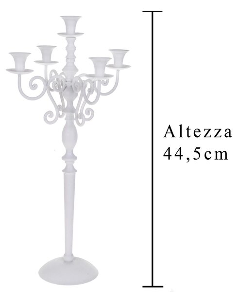Candeliere Composto da 5 Bracci Altezza 44,5 cm Bianco