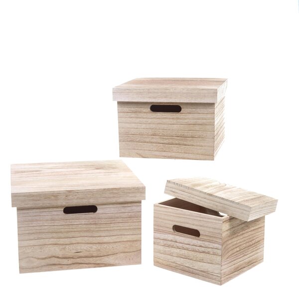 Set di 3 Scatole in legno con coperchio Larghezza 32 cm