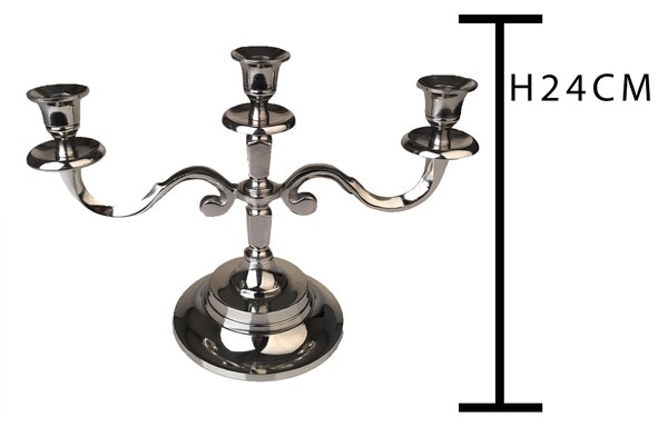 Candelabro in Metallo Composto da 3 Bracci Altezza 24 cm
