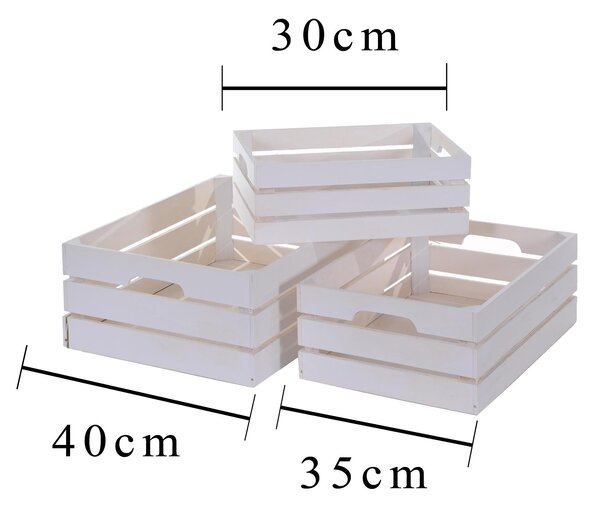 Set di 3 Cassetta in Legno Larghezza 40 cm Bianco