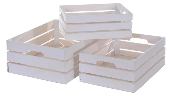 Set di 3 Cassetta in Legno Larghezza 40 cm Bianco
