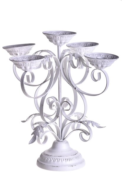 Candeliere Lavorato Composto da 5 Bracci Altezza 32,5 cm Bianco