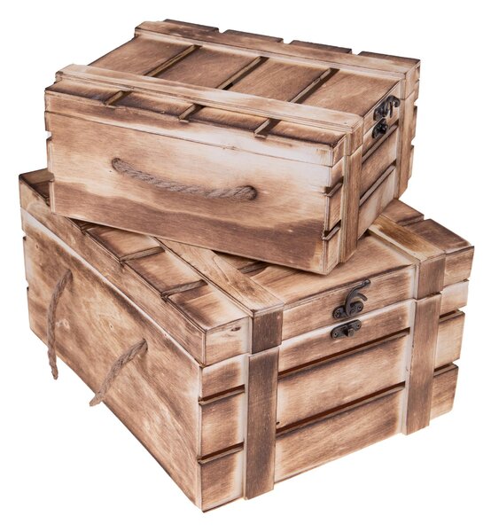 Set di 2 Bauli in Legno Larghezza 32 cm Marrone