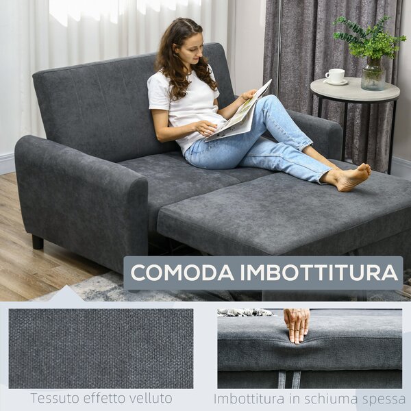 HOMCOM Divano Letto Convertibile con Schienale Regolabile a 3 livelli e 2 Cuscini in Tessuto, molla a S e bande elastiche, Grigio Chiaro | Aosom Italy