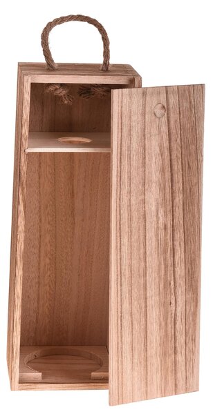 Set 2 Scatole Portabottiglie in Legno con Manico in Corda Altezza 36 cm