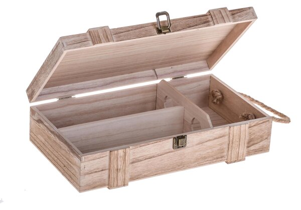 Set 2 Scatole Portabottiglie in Legno con Manico in Corda Altezza 35 cm