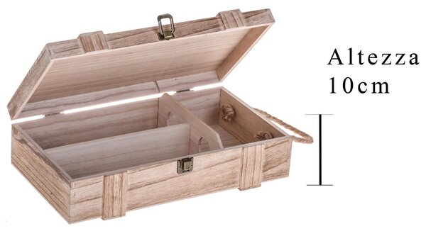 Set 2 Scatole Portabottiglie in Legno con Manico in Corda Altezza 35 cm