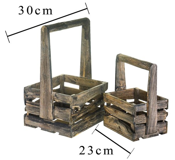 Set di 2 Cassetta in Legno con manico centrale Altezza 44,5 cm