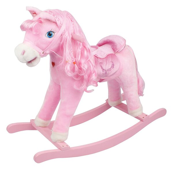 Cavallo a Dondolo Princess in Peluche e Legno con Ruote e suoni per Bambini
