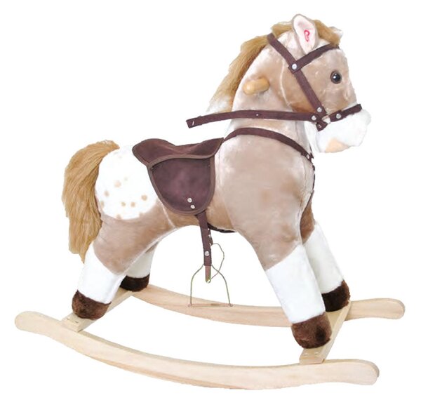 Cavallo a Dondolo Arthu in Peluche e Legno con Ruote e suoni per Bambini Marrone Beige