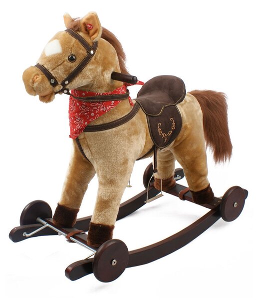 Cavallo a Dondolo Berlin in Peluche e Legno con Ruote e suoni per Bambini