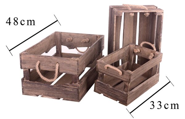 Set di 3 Cassetta in Legno con manici di corda