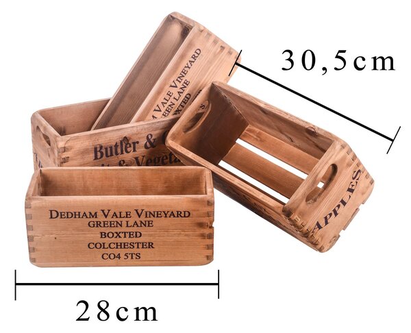 Set di 4 Cassette in Legno Larghezza 30 cm