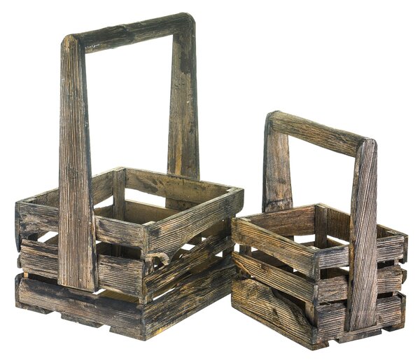 Set di 2 Cassetta in Legno con manico centrale Altezza 44,5 cm