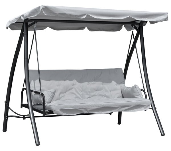 Dondolo Letto 3 Posti da Giardino 209x114x170 cm in Metallo e Poliestere Grigio